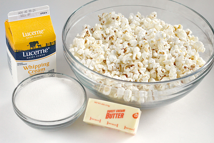 Better Than Caramel Popcorn is gooey, deliciously sweet and so easy to make! The coating in this caramel popcorn is made with butter, sugar and whipping cream - that's it!