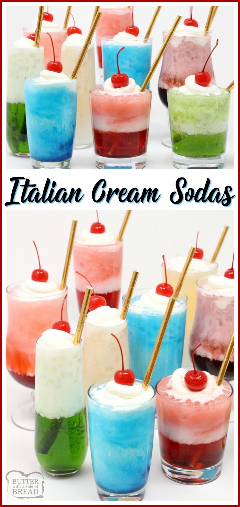 Italian Cream Soda Recipe made with sweet syrups, cream and club soda. It's a delicious & festive beverage for any special occasion! Easy #holiday #drink recipe from Butter With A Side of Bread