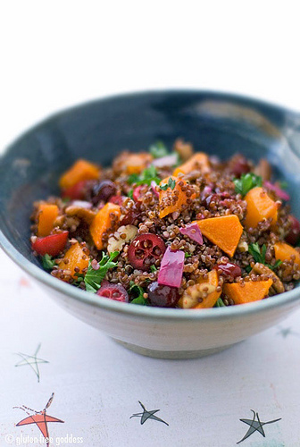 Recipe for Red Quinoa with Roasted Butternut Squash, Cranberries and Pecans