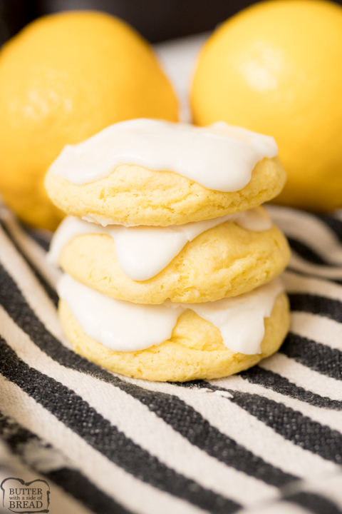 Lemon Cake Mix Cookies are soft & delicious lemon cookies made using a Lemon Cake Mix, butter and eggs. Topped with a sweet lemon glaze, this quick & easy lemon cake mix cookie recipe is the best!