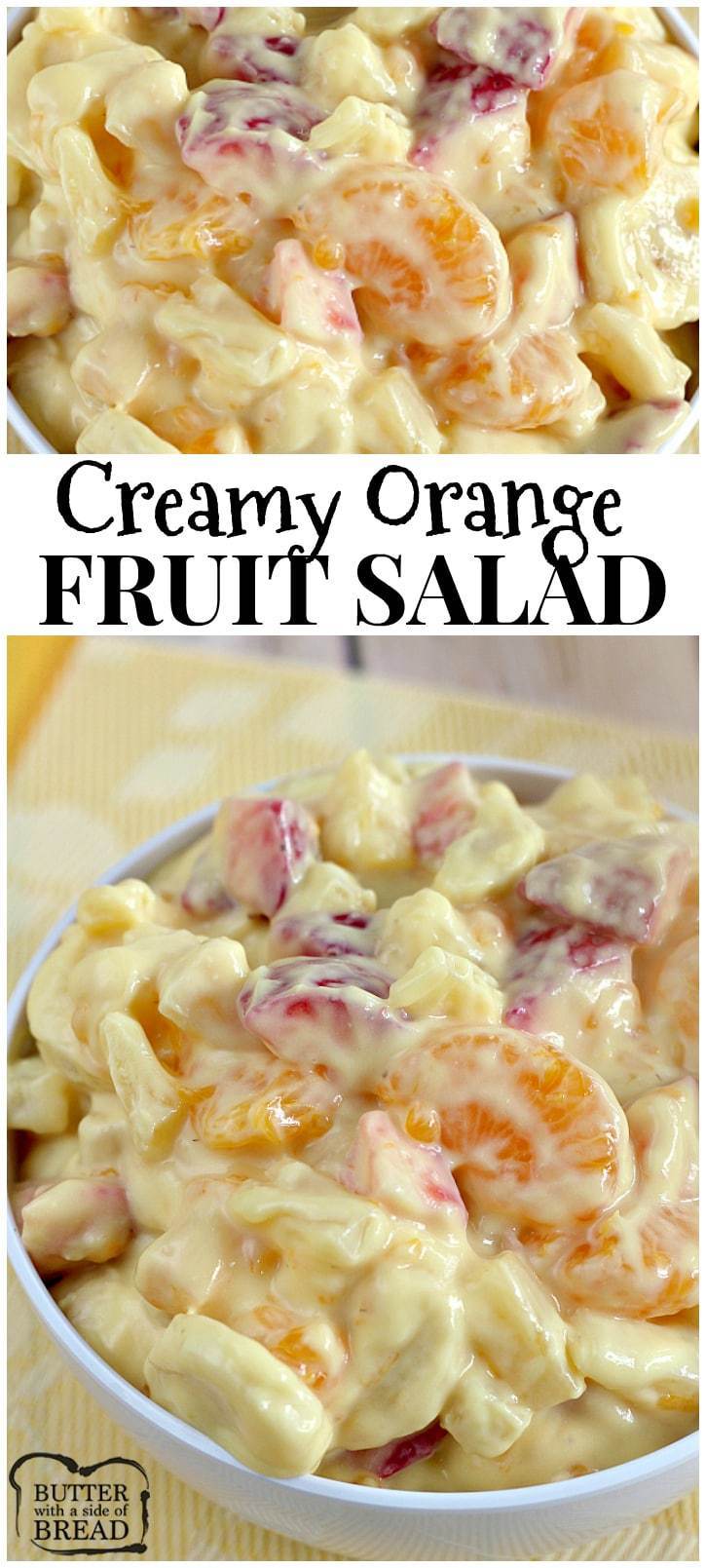 Creamy Orange Fruit Salad only takes minutes to make, has the most delicious orange flavor and is the perfect side dish to take to a party or potluck!