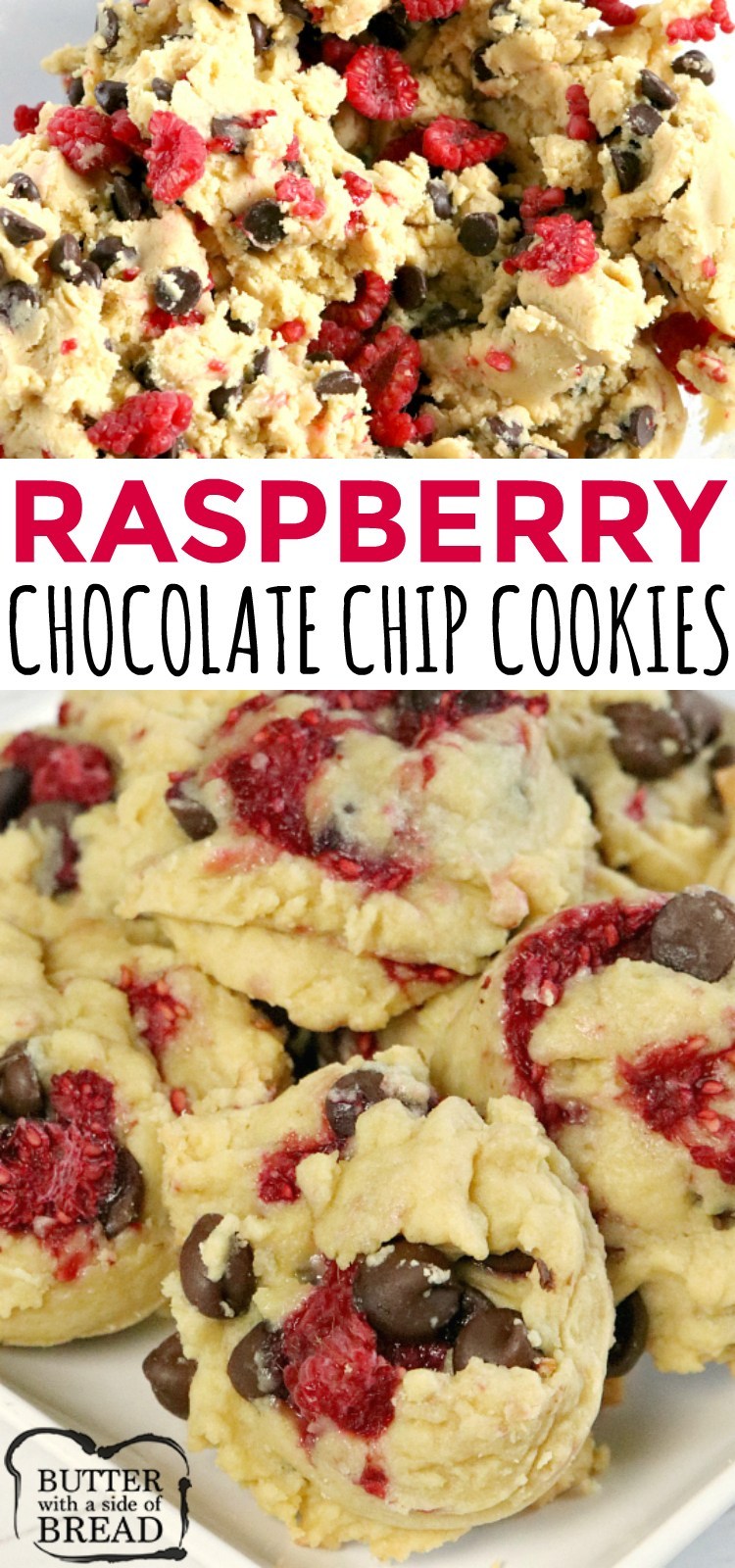 Raspberry Chocolate Chip Cookies are absolutely amazing! Adding fresh raspberries to a classic chocolate chip cookie recipe makes a delicious difference!
