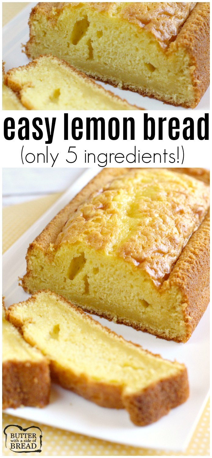 This amazing recipe for Easy Lemon Bread only calls for five ingredients! The consistency is perfect and the lemon flavor is incredible in this easy quick bread recipe.
