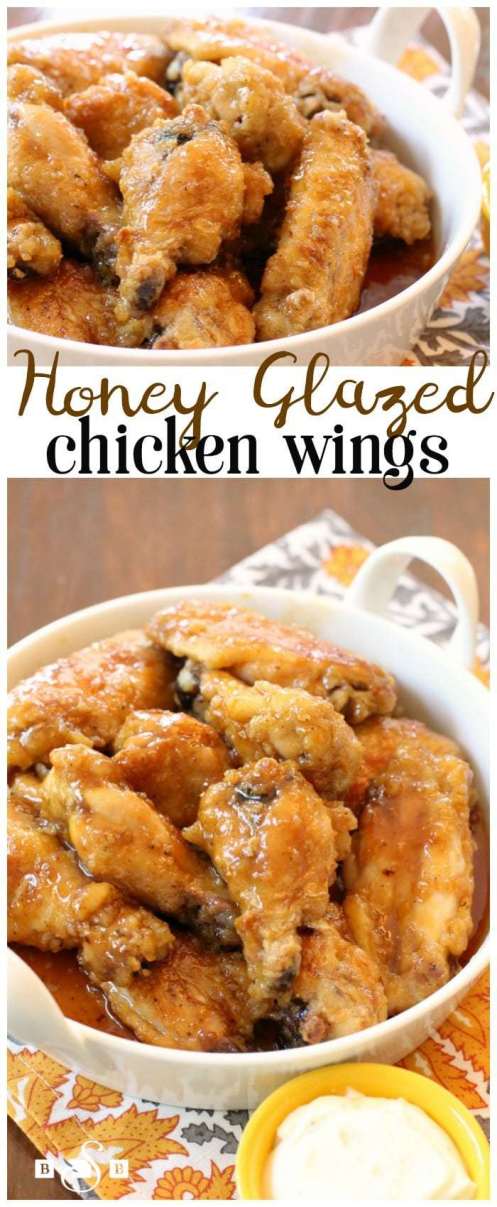 Honey Glazed Chicken Wings - Butter With A Side of Bread. Honey Glazed Chicken Wings are easily my favorite kind of baked chicken wings. Smothered with a delicious sweet glaze, this baked chicken wings recipe are literally finger-lickin’ good!