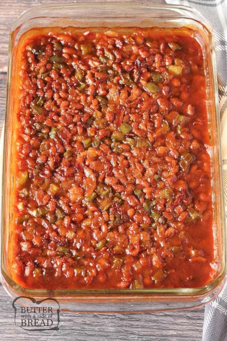baked beans in a baking dish