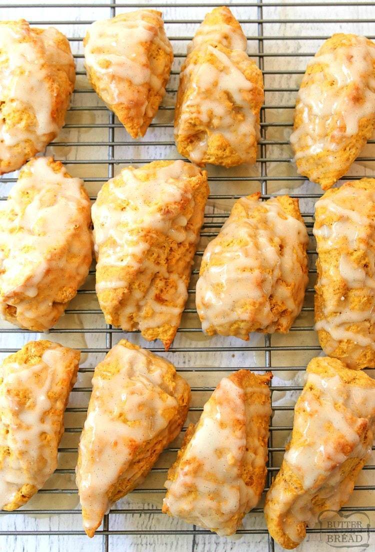 Easy Pumpkin Scones recipe made with pumpkin, cinnamon, brown sugar and butter. Soft & sweet pumpkin scones that are perfect for Fall.