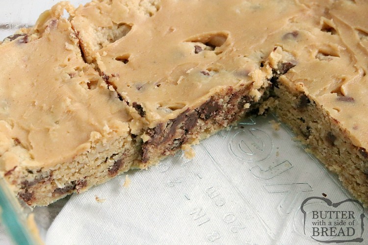 Chocolate Chip Peanut Butter Brownies are full of oats, peanut butter and chocolate chips and topped with a simple peanut butter frosting. These delicious peanut butter bars have the consistency of your favorite brownie recipe.