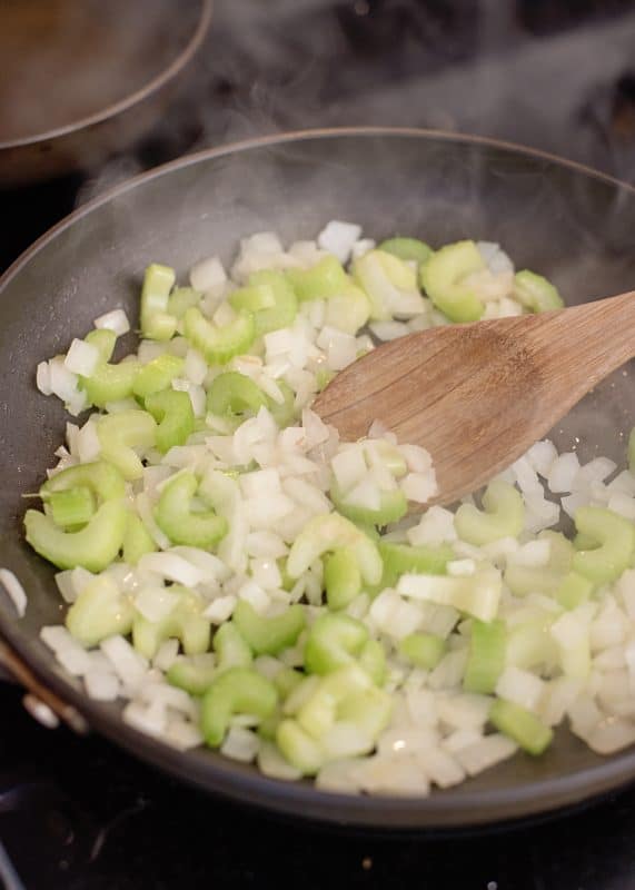 Sautéing onions for Southern Style Keto Cornbread Dressing