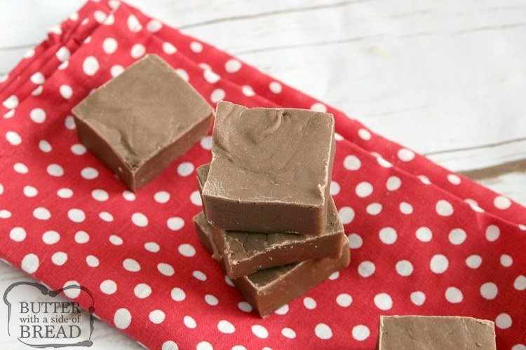 Easy Fudge recipe that is made with chocolate and vanilla pudding mixes, no candy thermometer necessary. This chocolate fudge recipe only requires six ingredients and only takes a few minutes to make. Delicious fudge recipe that turns out perfectly every time.
