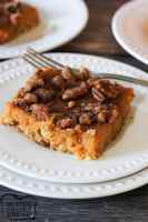 pumpkin pie bars topped with pecans