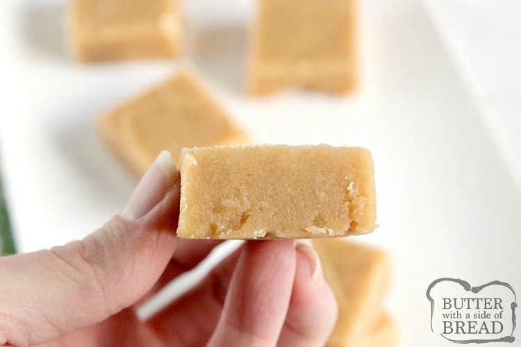 Easy Peanut Butter Fudge is made with only 4 ingredients, no candy thermometer needed! This easy fudge recipe is made with peanut butter, sugar, milk and vanilla extract- that's it! 