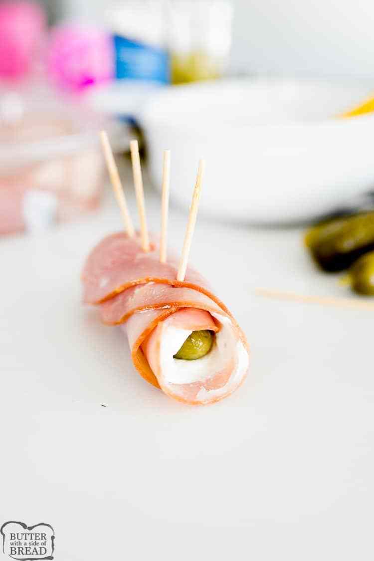 pickle ham roll up with toothpicks