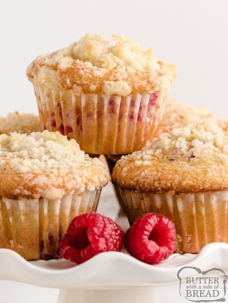 Lemon Raspberry Muffins with a light lemon flavor, filled with fresh raspberries and then topped with a sweet buttery streusel topping. These muffins are perfect for breakfast or a sweet snack any time of the day!