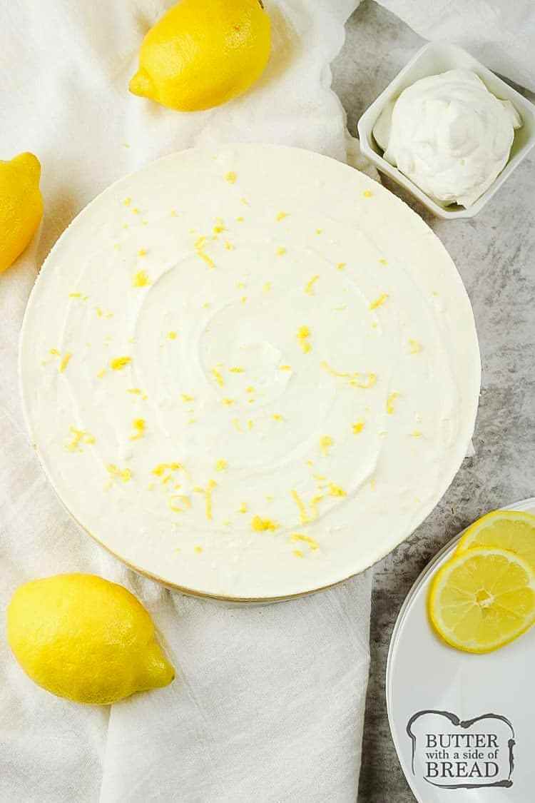 No Bake Lemon Cheesecake is a simple no bake dessert with only a few ingredients! Easy Lemon Cheesecake recipe with bright, fresh lemon flavor in a creamy no-bake cheesecake. 