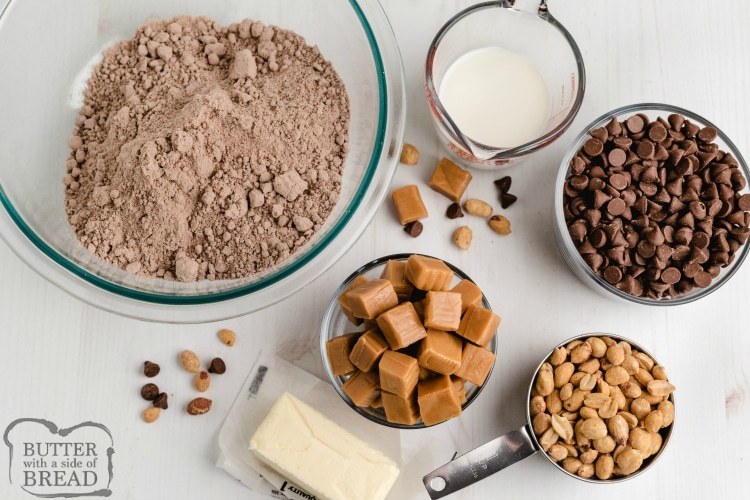 Ingredients in snickers cake