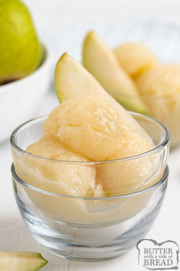 Easy Pear Sorbet is made with fresh pears and just a few other simple ingredients. Only four ingredients for this delicious non-dairy frozen treat - no ice cream maker necessary! 