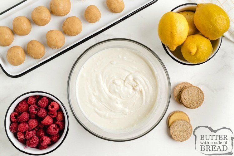 Ingredients to make lemon raspberry oreo balls