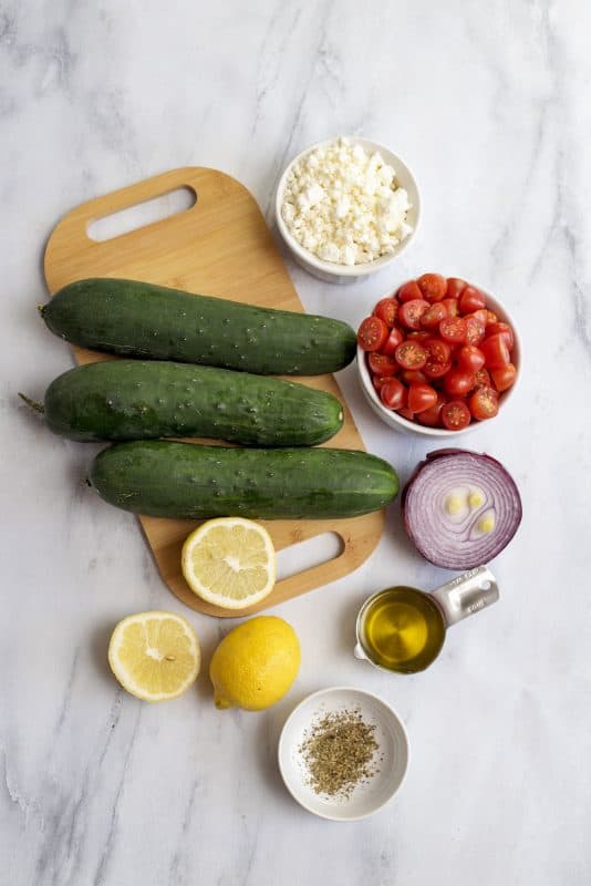 Ingredients for Greek Cucumber Salad- Healthy and Guilt Free!
