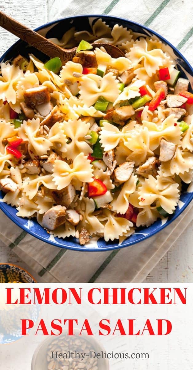 Easy lemon pasta salad is a great side dish - or top it with grilled chicken or shrimp for a full meal. I love this sweet and tangy lemon-honey vinaigrette on this healthy pasta salad. via @HealthyDelish