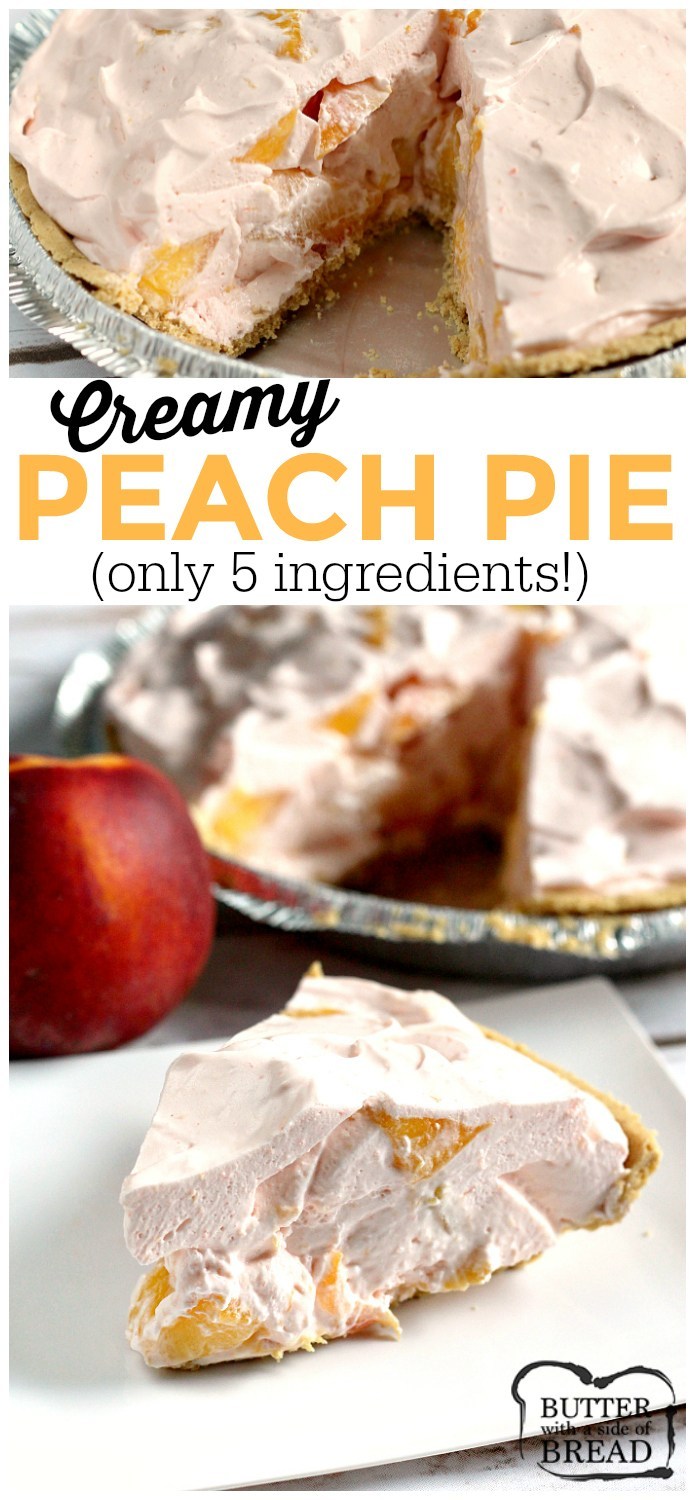 Our Creamy Peach Pie is made with only 5 ingredients in only a few minutes! Peach Jell-O, vanilla ice cream and fresh peaches are combined into a delicious, refreshing dessert! 