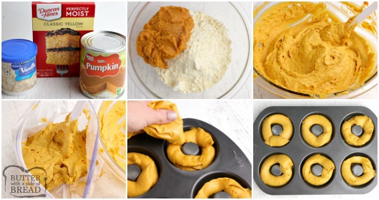 Step by step instructions on how to make easy baked pumpkin donuts