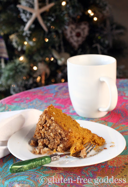 Gluten free pumpkin coffee cake with streusel crumb topping