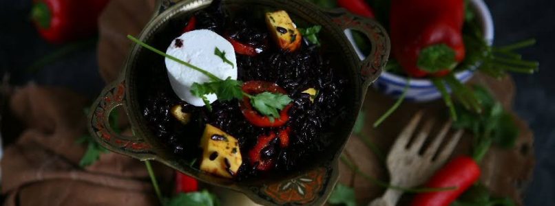 Black Rice Goat Cheese Salad with Mango and Sweet Pointed Pepper