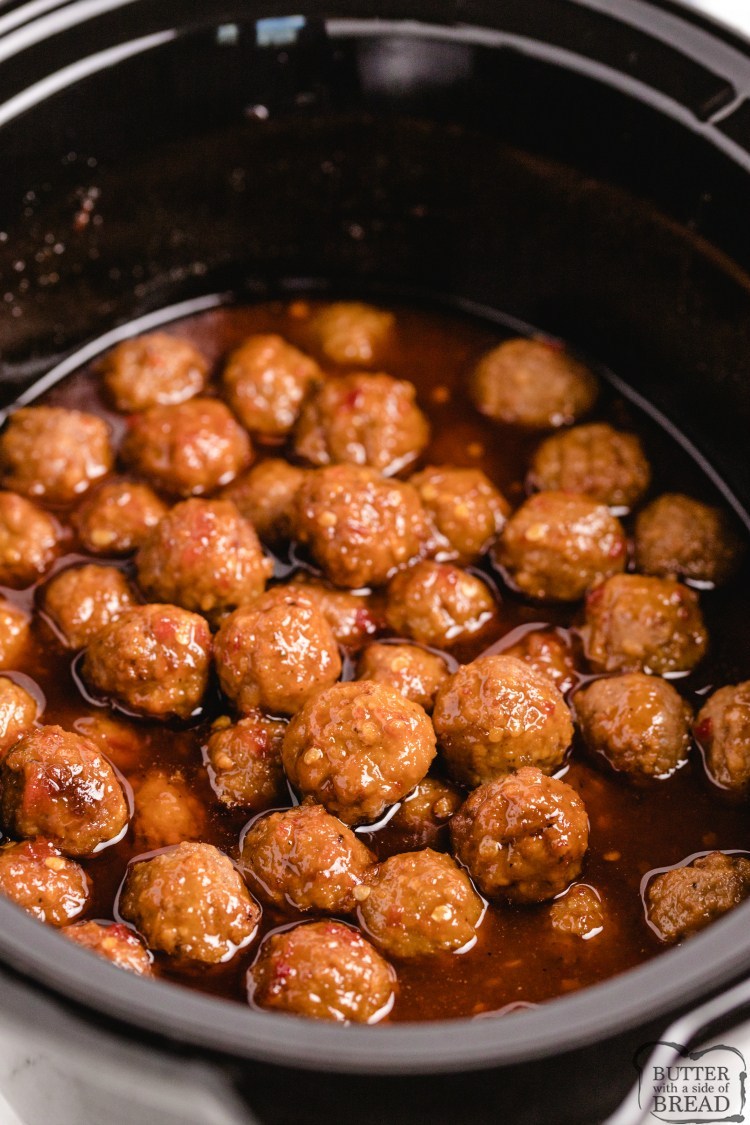 Cranberry meatballs made with a simple sauce in the slow cooker