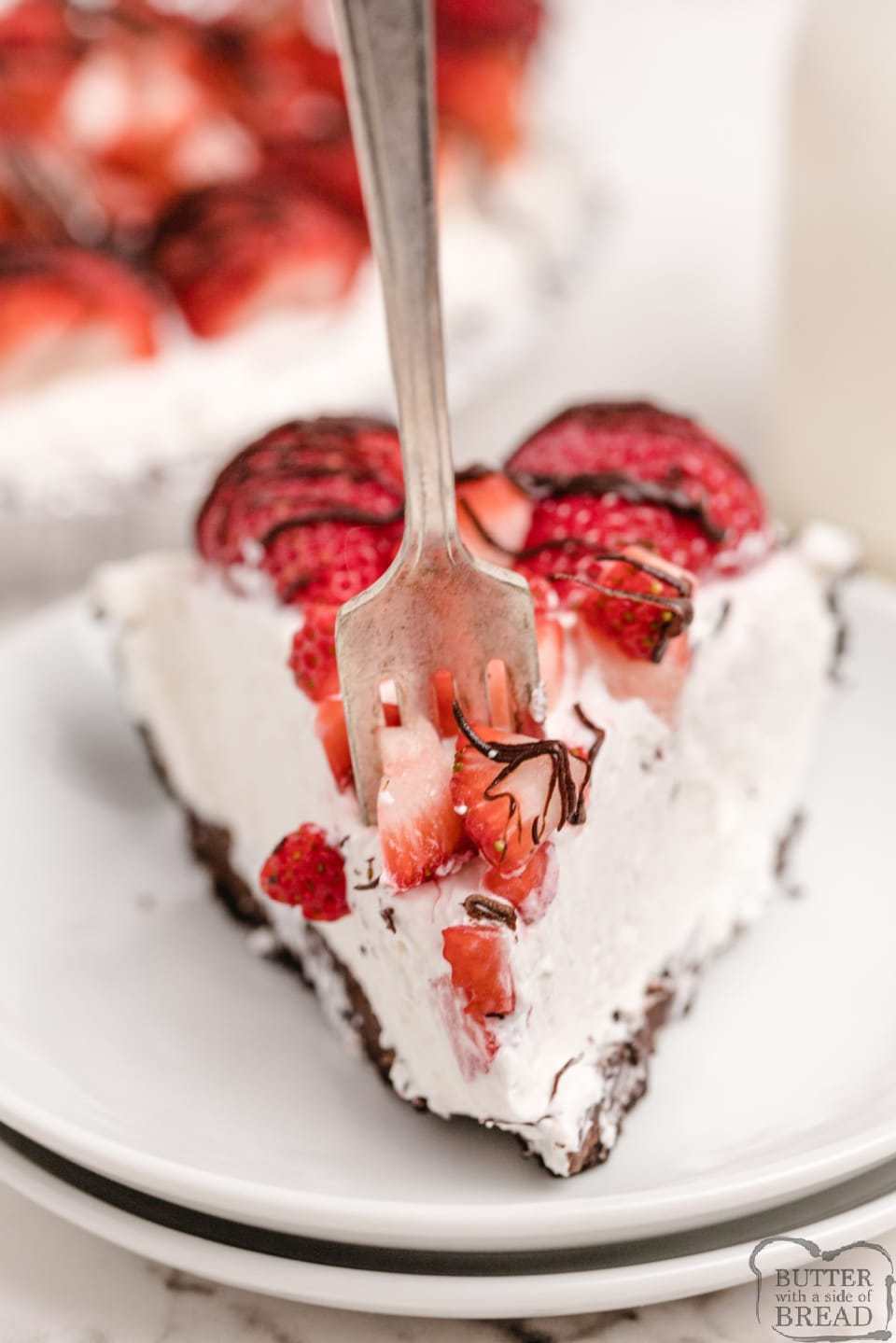 Bite of creamy strawberry pie