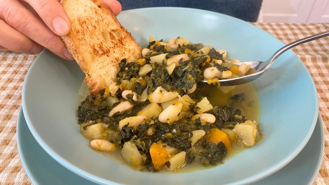 winter soup of black cabbage and beans