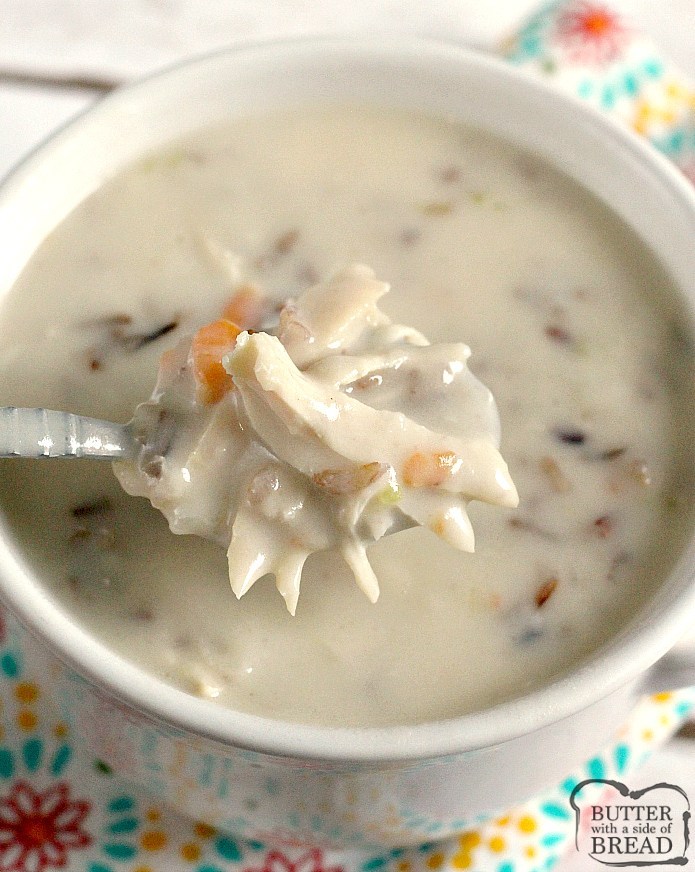 Creamy Chicken Wild Rice Soup is a simple, broth based soup recipe full of chicken, wild rice, vegetables and cream. This hearty and delicious soup is a family favorite!