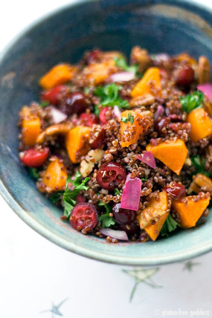 Red quinoa salad is gluten free and vegan and delicious