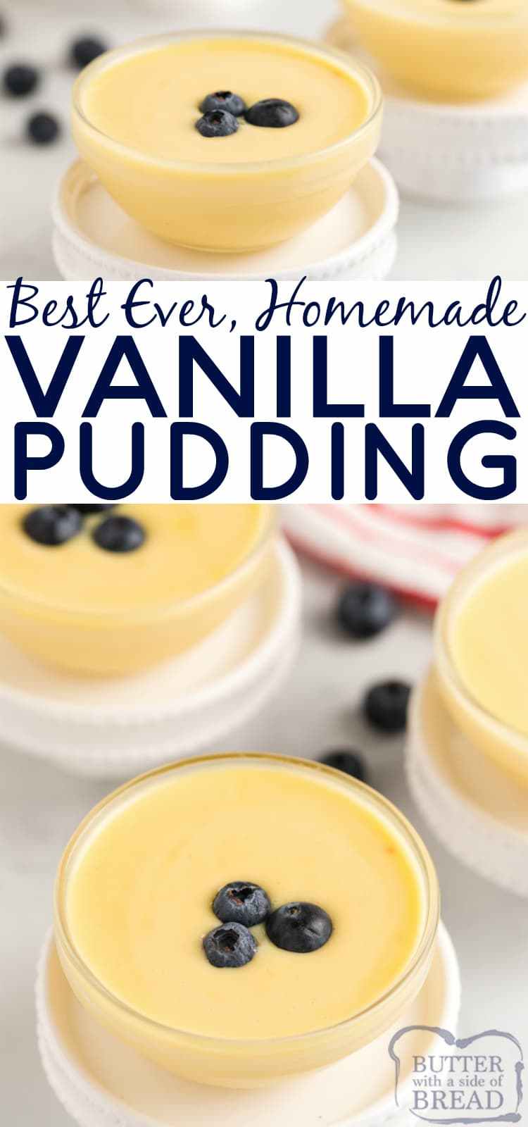 Homemade Vanilla Pudding recipe that is easy to make and tastes so much better than the kind from a box! Just a few simple ingredients in this easy vanilla pudding recipe. 