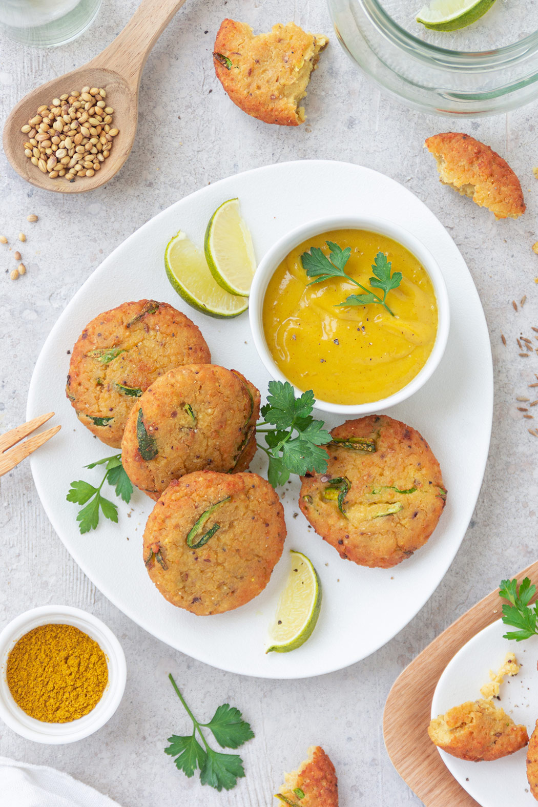 Indian millet, chickpea and courgette croquettes