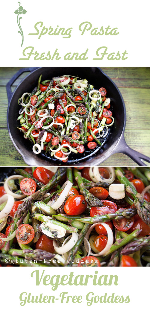 Karina's romantic gluten-free pasta recipe with roasted asparagus and tomatoes.