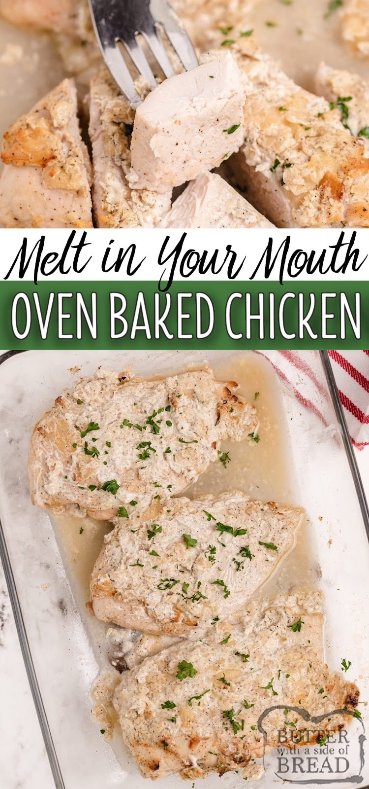 Oven Baked Chicken Breasts coated in Greek yogurt, Parmesan cheese and seasonings for a delicious baked chicken breast recipe that everyone loves! This chicken is juicy, flavorful, healthy and high in protein.
