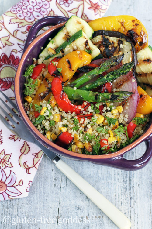 Gorgeous gluten-free quinoa with grilled vegetables- perfect summer fare.