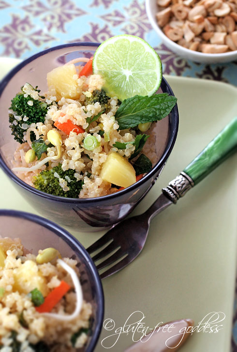 Quinoa salad with pineapple and broccoli and mint