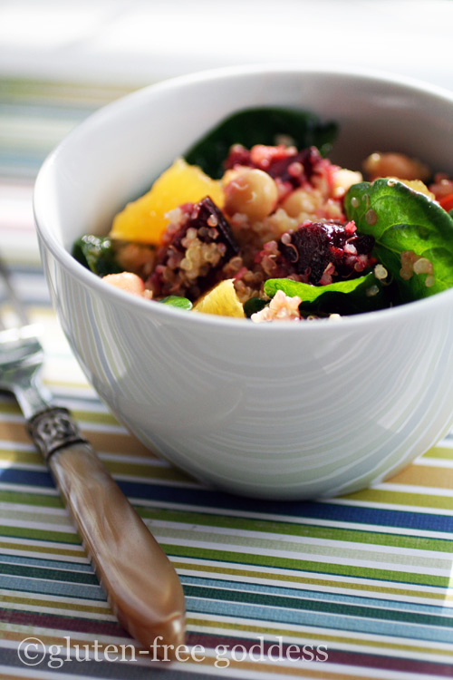 Gluten-Free Goddess quinoa salad with roasted beets chick peas and oranges