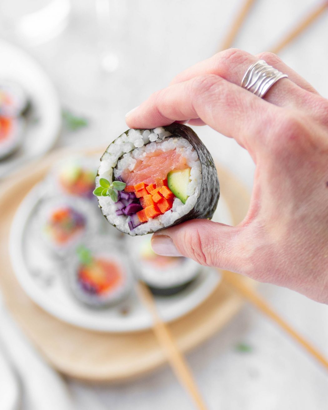 Salmon Sushi: Homemade hosomaki