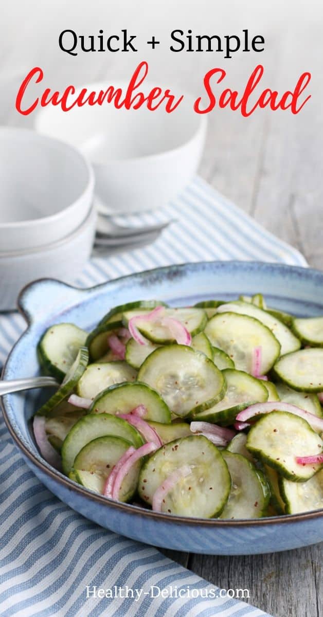 Quick and easy cucumber salad makes itself right at home next to just about any summer recipe. A sweet and tangy vinaigrette makes it so refreshing! via @HealthyDelish