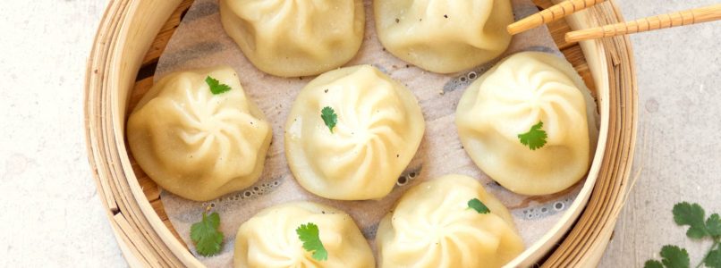 Vegetarian momos: steamed Nepalese dumplings