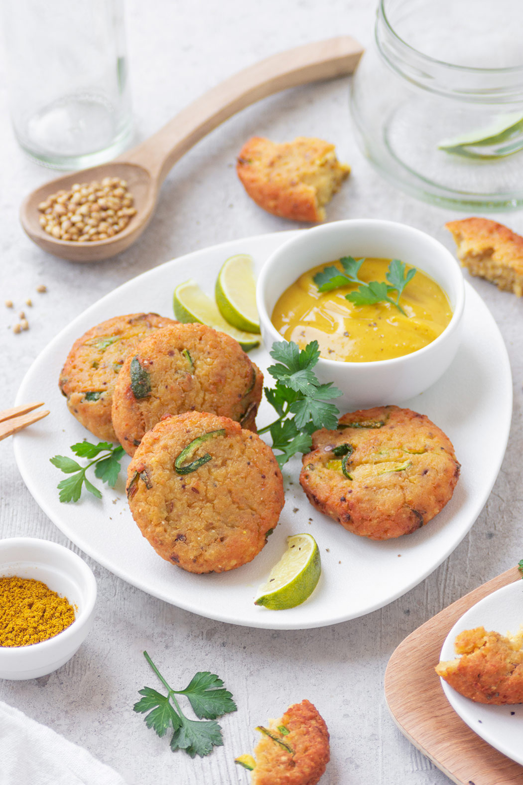 Indian millet, chickpea and courgette croquettes